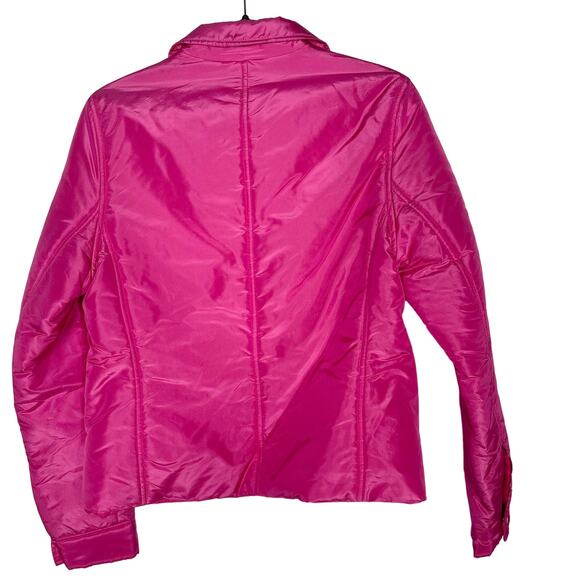Kors Michael Kors Women L Hot Pink Vintage Snap Button Front Silk Jacket Quilted - Picture 2 of 6